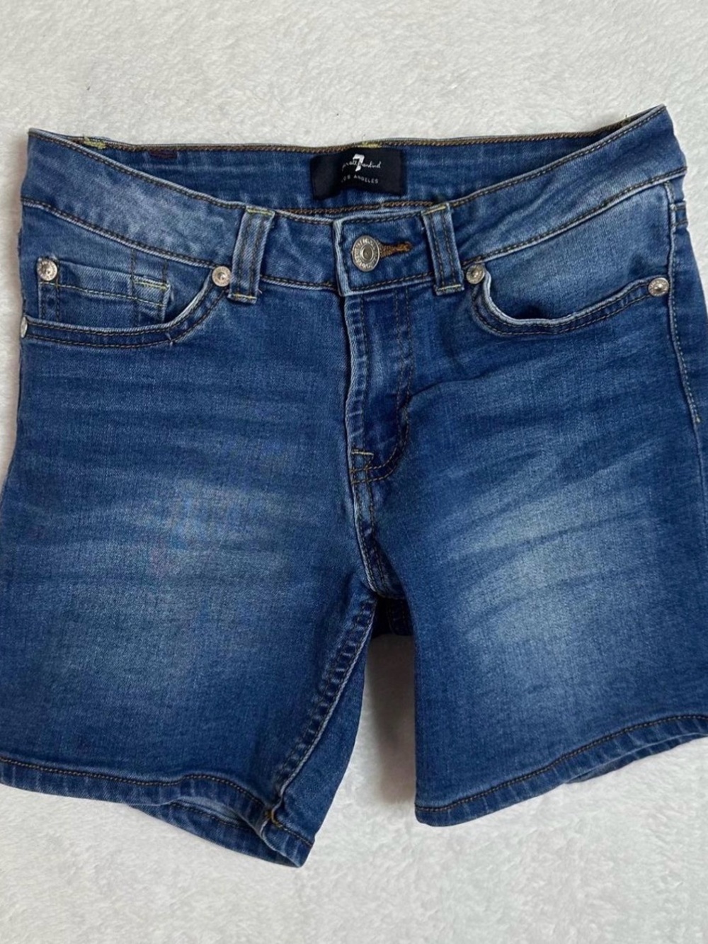 7 For All Mankind Denim Shorts in Blue with Contrast Stitching